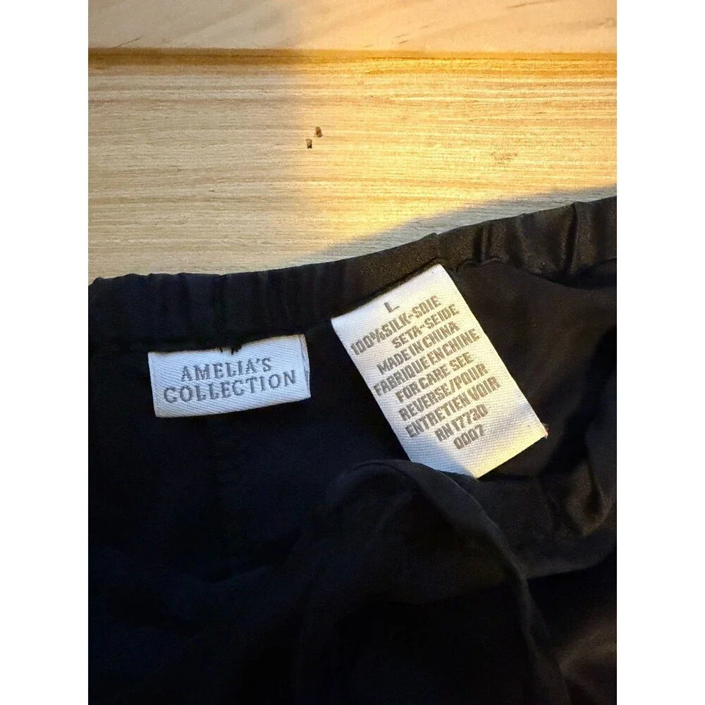 Amelia's Collection 100% Silk Cargo Pants Women's L Black Wide Leg